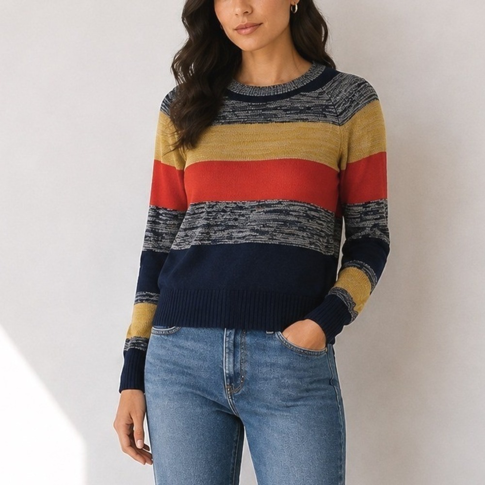 BCBG Max Azria Y2K Style Cropped Striped Sweater XS | Cotton Blend Knit Top